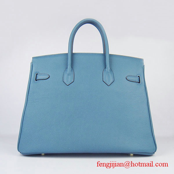 Hermes Birkin 35cm Tendon Veins Leather Bag Blue Gold Hardware